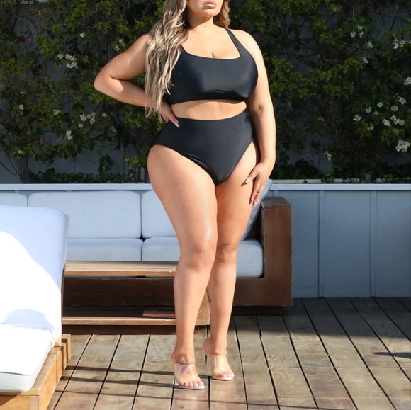 SET! Women's 2 PIECE Maui bikini tank top 1X, high-rise bikini bottom 2X BLACK - Picture 1 of 13